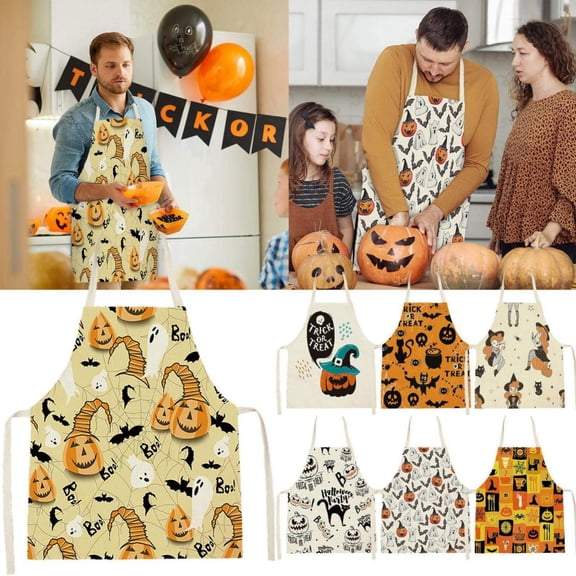 CoreLiving Thanksgiving & Halloween Pumpkin Apron, Adjustable Cotton Chef Bib for Fall Kitchen Baking, Holiday Party Cooking & Autumn Home Decor