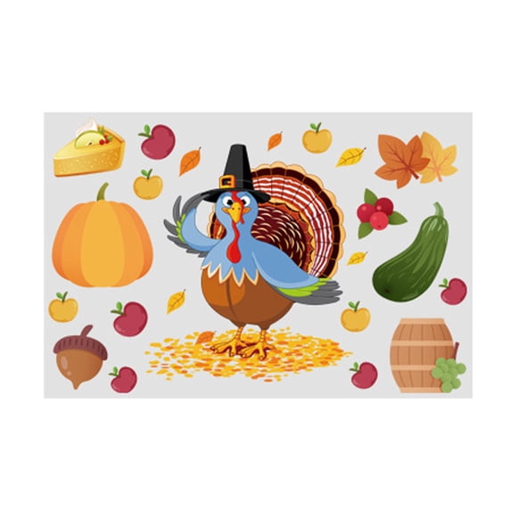CoreLiving Thanksgiving Turkey Decor Fall Wall Decals, Autumn Maple Leaves Window Stickers, Removable Vinyl Wall Art for Home Decor Living Room Bedroom