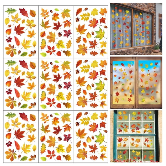CoreLiving Thanksgiving Wall Decorations Thanksgiving Wall Decal Set, Turkey and Autumn Leaves Decals, Fall Window Stickers Maple Leaves Decor for Home Living Room Bedroom
