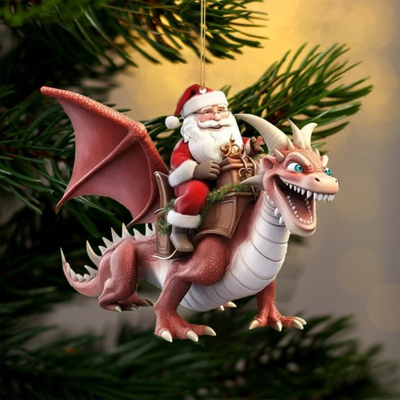 CoreLiving Toothless Ornament and Santa Claus Christmas Decor, Flying Dragon Christmas Tree Ornament for How to Train Your Dragon Fans and Families