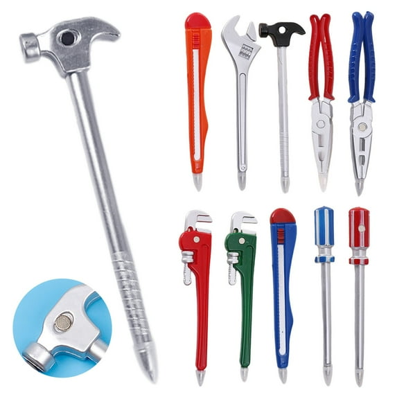 CoreLiving Ultimate Set of Novelty Pens for Men 1 Piece Black Ink Ballpoint Pens Tool Shape with Pincer Spanner Hammer Screwdriver Design Unique Cool Gifts for Adults