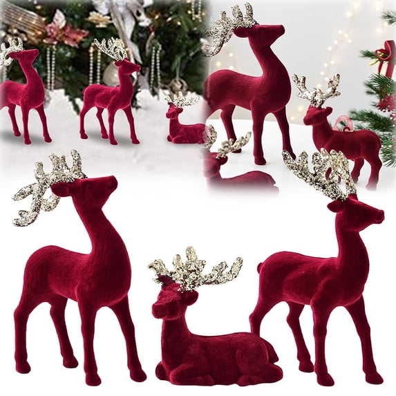 CoreLiving Velvet Red Reindeer Hanging Ornament, Flocked Deer Pendant with Glitter Antlers for Christmas Tree Decorations and Holiday Home Decor, 1 Pack