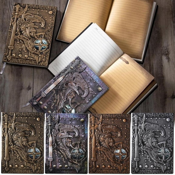 CoreLiving Vintage A5 Hardcover Warrior Journal, 3D Embossed Leather Travel Notebook, Antique Lined Diary for Men, 200 Pages, Retro Writing Notepad