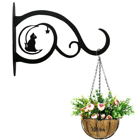 CoreLiving Wall Hook Hanging Plant Bracket, Hand-Forged Black Iron Decorative Plant Hanger with Cat Pattern, Heavy Duty Plant Hooks for Outdoor Indoor, Hanging Bird Feeders Wind Chimes