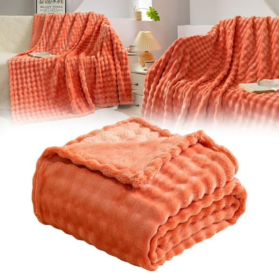 CoreLiving Warm Fuzzy Blanket, 3D Bubble & Cozy Bliss Faux Fur Throw, Super Soft Fluffy Lightweight, All Season for Queen Size Bed, Couch, Sofa