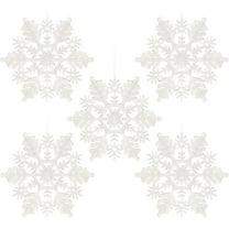 CoreLiving White Glitter Snowflake Ornaments - 12 Pcs Plastic Snowflake Decorations, Large Snowflakes for Winter Wonderland, Hanging Ceiling and Tree Decor for Holiday Crafts