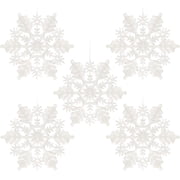 CoreLiving White Glitter Snowflake Ornaments - 12 Pcs Plastic Snowflake Decorations, Large Snowflakes for Winter Wonderland, Hanging Ceiling and Tree Decor for Holiday Crafts
