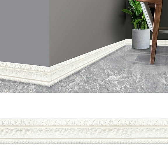 CoreLiving White Marble Stone Wall Base 9.5ft Peel and Stick Flexible Self-Adhesive Vinyl Baseboard Molding Trim Crown Molding Border