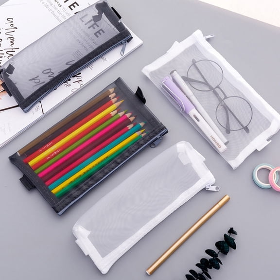 CoreLiving White Mesh Pencil Pouch Zipper Closure Multipurpose Pen Bag Small Mesh Pouch for Office Organization Travel Storage Bags Purse Essentials Zipper Pouch 1 Pack
