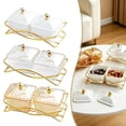 thumbnail image 1 of CoreLiving White Plastic Bowls with Lids and Decorative Gold Tray, Versatile Chip and Dip Serving Set for Fruit, Candy and Snacks, Party Hosting Platter, 1 of 10