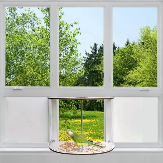 CoreLiving Window Bird Feeder with Clear Panel and Strong Suction Cups, Large Wooden Design for Inside House Viewing, Durable Outdoor Wild Bird Feeder for Window Attachment