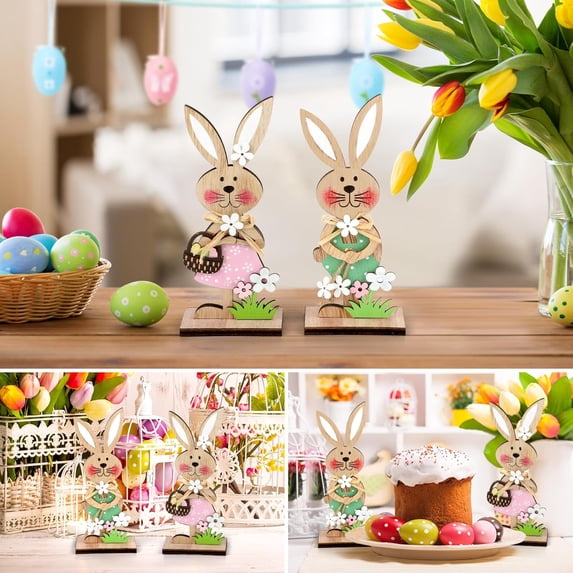 CoreLiving Wooden Bunny Standing Tabletop Ornament Rustic Easter Rabbit Sign Spring Farmhouse Home Decor Table Centerpiece for Mantel or Office
