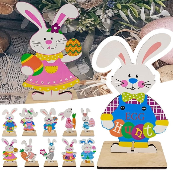CoreLiving Wooden Easter Bunny Tiered Tray Decor Sign Rustic Farmhouse Rabbit Table Art Spring Hydrangea Accent for Home Indoor Mantle Decoration