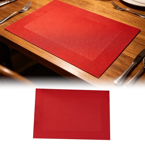 CoreLiving Woven Vinyl Placemats, Red Christmas Table Mats for Dining Room, Stain Resistant Wipe Clean PVC Heat Resistant Place Mats, 1 Count