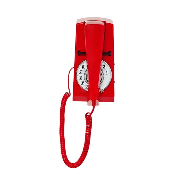 Cored Red Wall Phone, Old Fashion Rotary Dial Wall-Mounted Telephone Set, Vintage Decorative Landline Home Phones with Redial, Solid RetroTrimline Landline Telephone