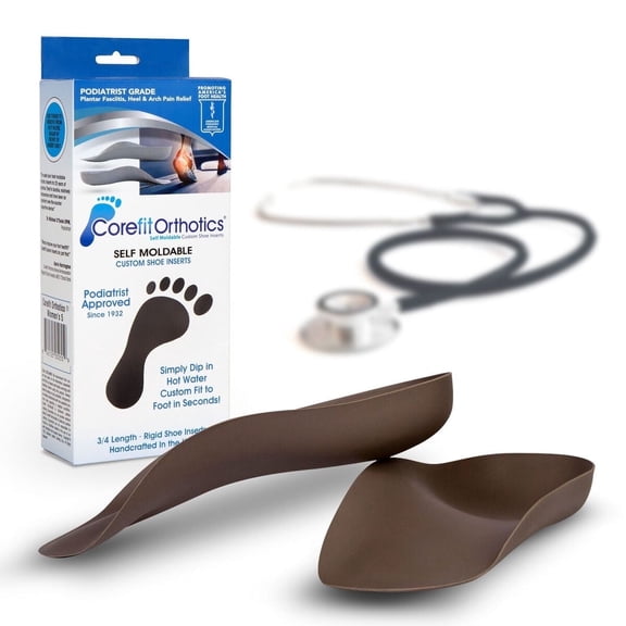 Corefit Custom Orthotics 3/4 Length Podiatrist Approved - Semi-Rigid, USA Made - Plantar Fasciitis, Arch - Dip in Boiling Water. Custom Fit at Home in Minutes (Gray, Mens 12 to 12 1/2)