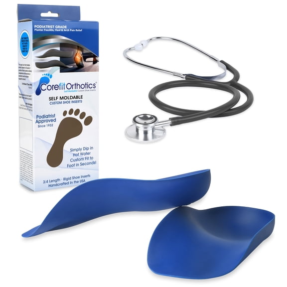 Corefit Custom Orthotics Medical Grade Custom Insoles - Made in USA - Plantar Fasciitis, Heel & Arch Support - Custom Fit to Your Feet (Blue, Mens 9/Women 11)
