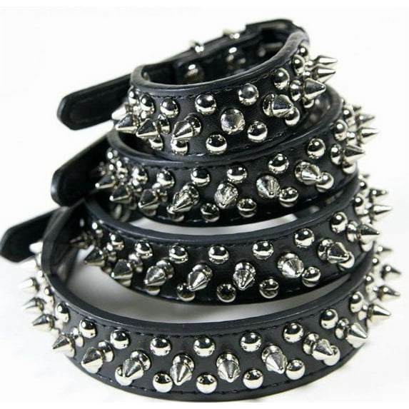 Corelife Faux Leather Spike Fashion Dog & Cat Collar, Black, XXS