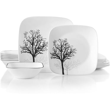 Corelle 18-Piece Timber Shadows Square Glass Dinnerware Set (Service for 6)