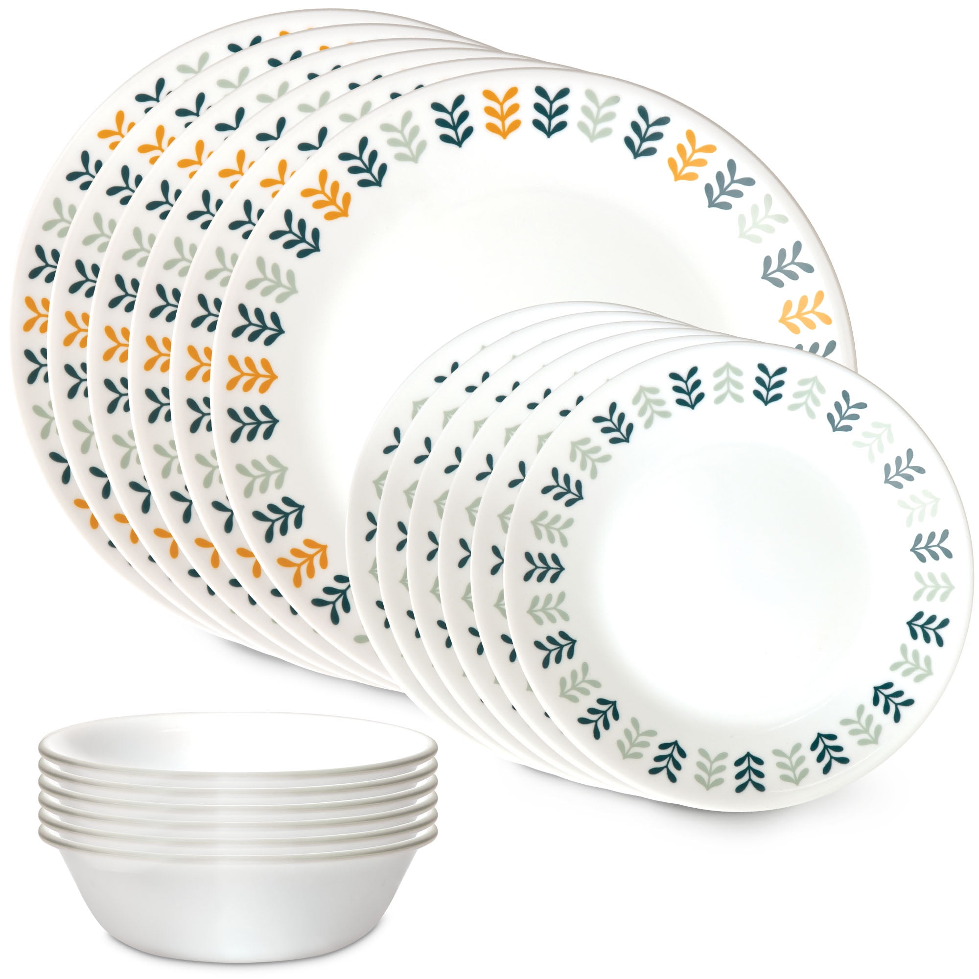 Anders 18-Piece Glass Dinnerware Set with Colorful Leaf Pattern