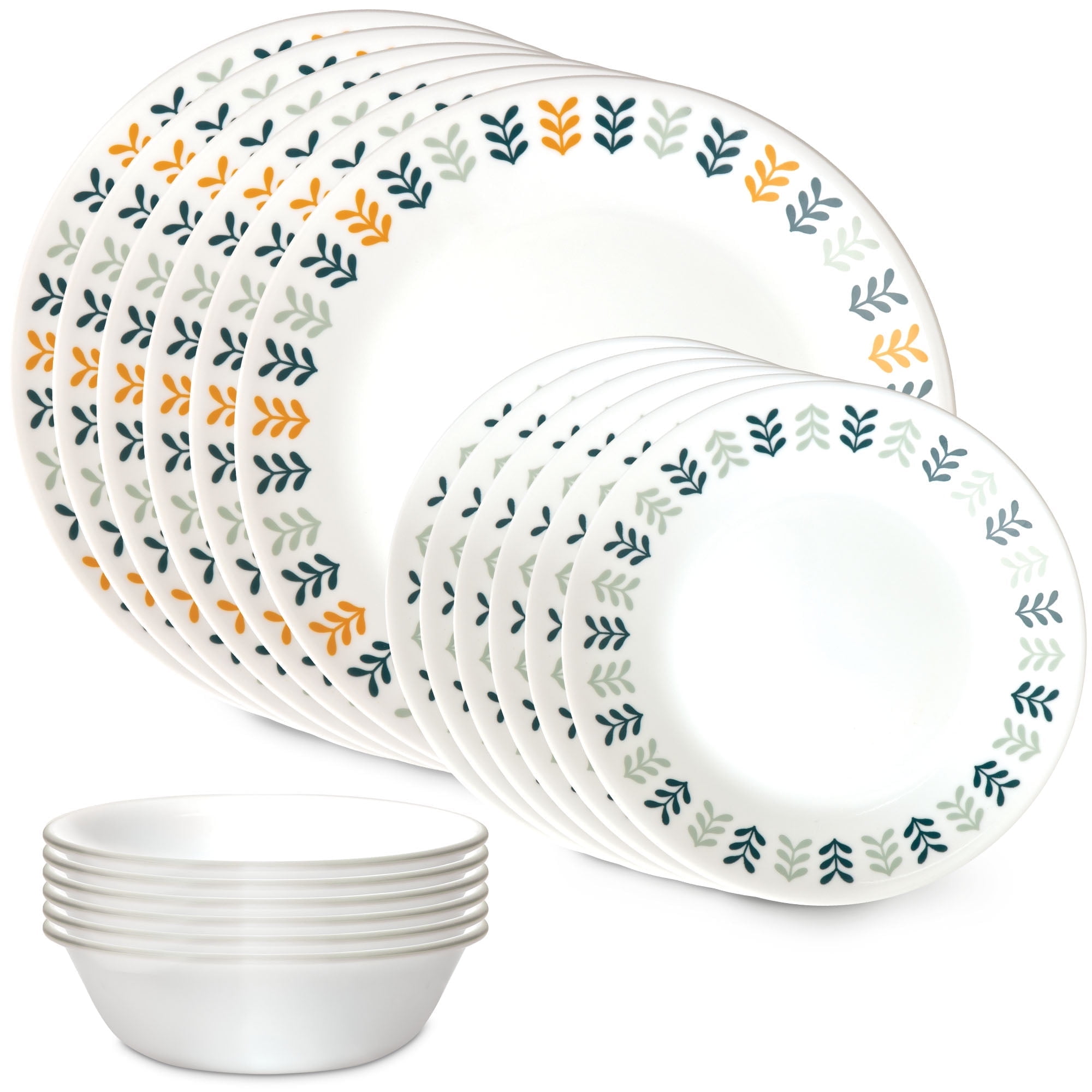 Anders 18-Piece Glass Dinnerware Set with Colorful Leaf Pattern