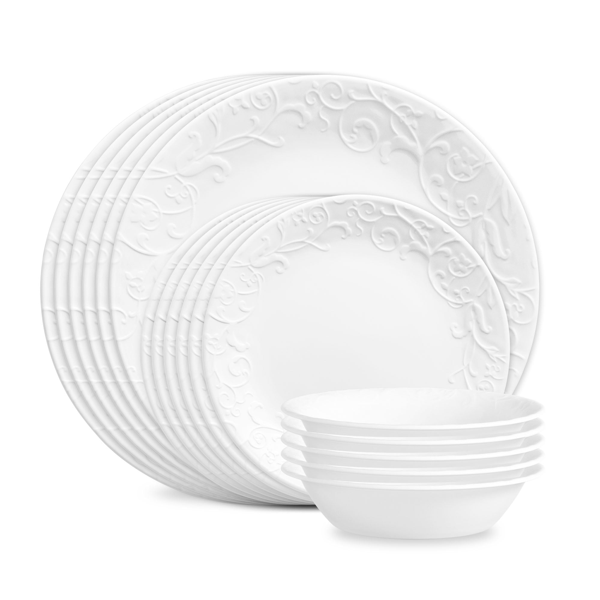 Corelle Bella Faenza Embossed Dinnerware Set, 18-Piece, Durable