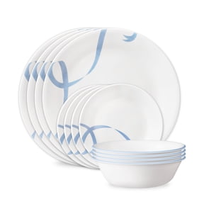 Corelle Blue Ribbons 12-Piece Glass Dinnerware Set (Service for 4)