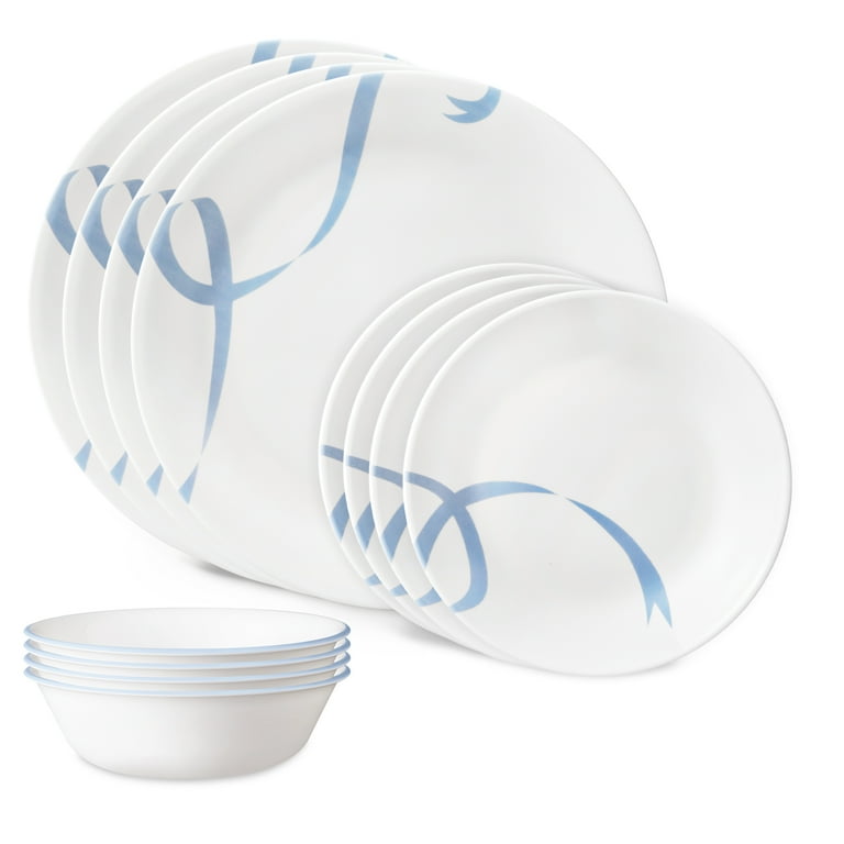 Corelle Blue Ribbons 12-Piece Glass Dinnerware Set (Service for 4