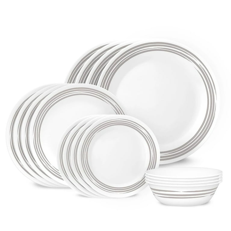 Corelle Brushed Silver 16 Piece Dinner Dishes Ware Set Service for 4 Pure Vitrelle Grey and White Plates Walmart