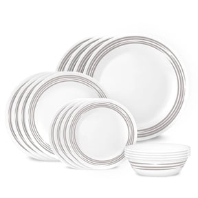 Corelle Brushed Silver 16-Piece Glass Dinnerware Set (Service for 4)