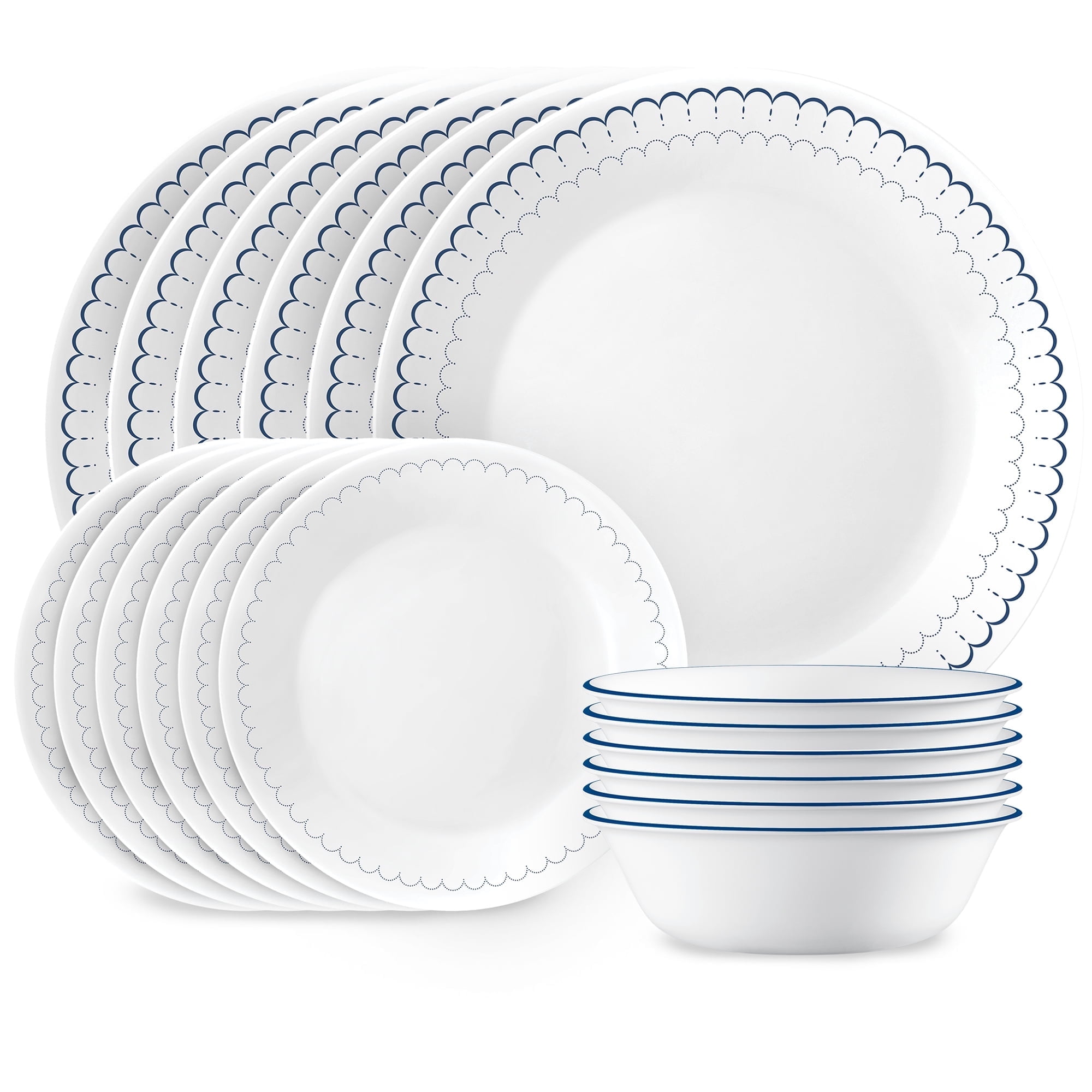 Caspian Lace 18-Piece White and Navy Glass Dinnerware Set