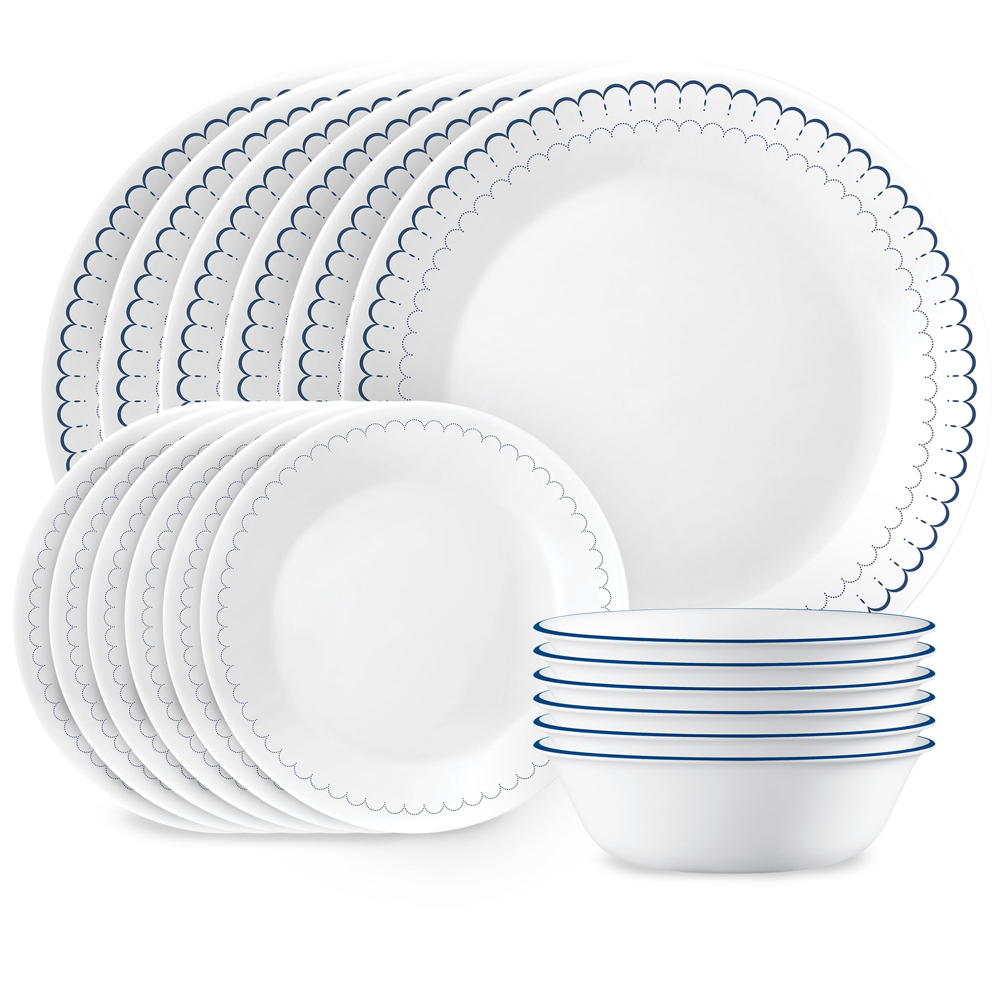 Caspian Lace 18-Piece White and Navy Glass Dinnerware Set