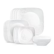 Corelle Cherish 16-Piece Embossed Square Glass Dinnerware Set (Service for 4)