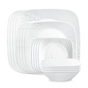 Corelle Cherish 16-Piece Embossed Square Glass Dinnerware Set (Service for 4)