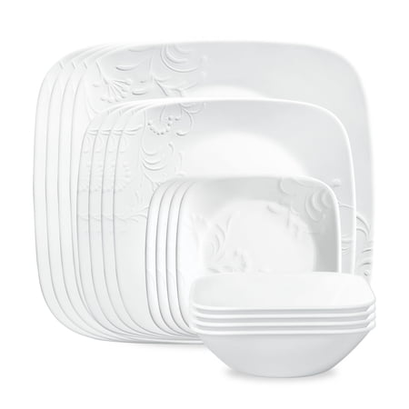 Corelle Cherish 16-Piece Embossed Square Glass Dinnerware Set (Service for 4)