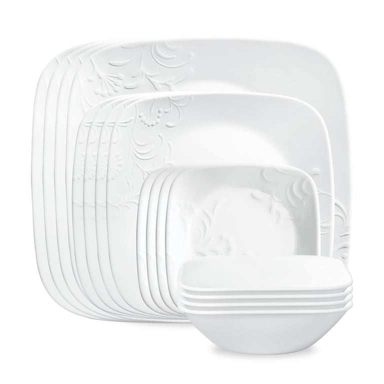 Corelle, Dinnerware Set, 16-Piece, Embossed Square Glass - Walmart.com