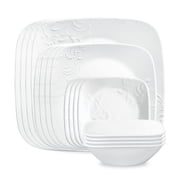 Corelle Cherish 16-Piece Embossed Square Glass Dinnerware Set Service for 4