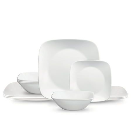 Corelle Pure White Square 12-Piece Glass Dinnerware Set (Service for 4)