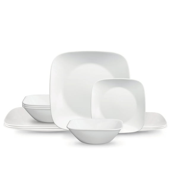 Corelle Pure White Square 12-Piece Glass Dinnerware Set (Service for 4)