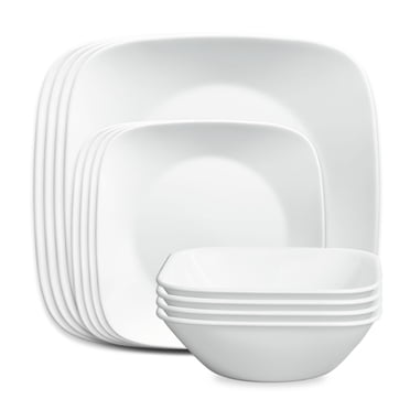 Corelle®- Classic, Pure White Square 12-Piece Dinnerware Set