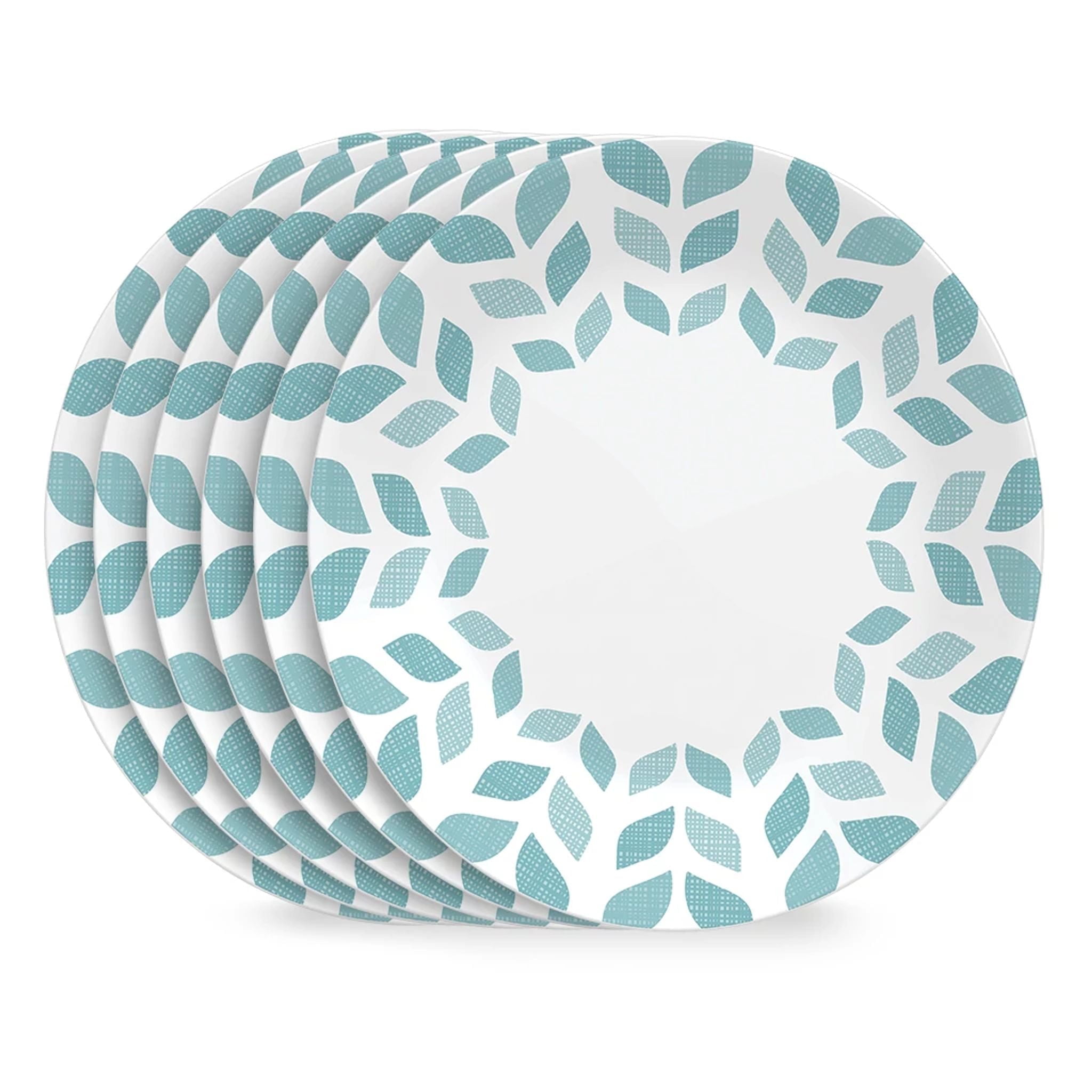 Scandinavian Minimalist 10.25" Teal and White Glass Dinner Plates (Set of 6)