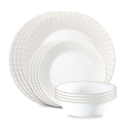 Corelle Hushed Lines 12-Piece Glass Dinnerware Set (Service for 4)