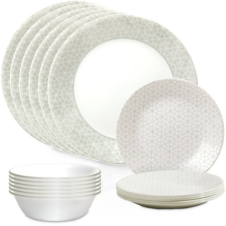 Corelle Vitrelle 18 Piece Glass Dinnerware Sets Service for 6 Triple Layer Chip Crack Resistant Glass Plate and Bowl Sets Knox