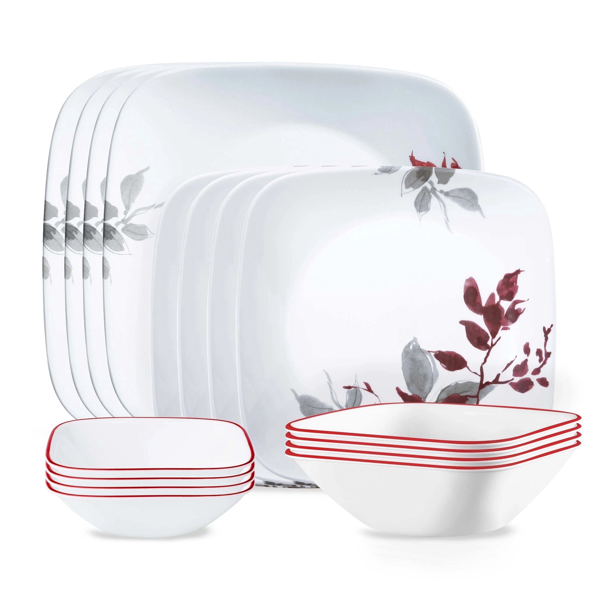 Corelle, Dinnerware Set, 16-Piece, Kyoto Leaves Square Service for