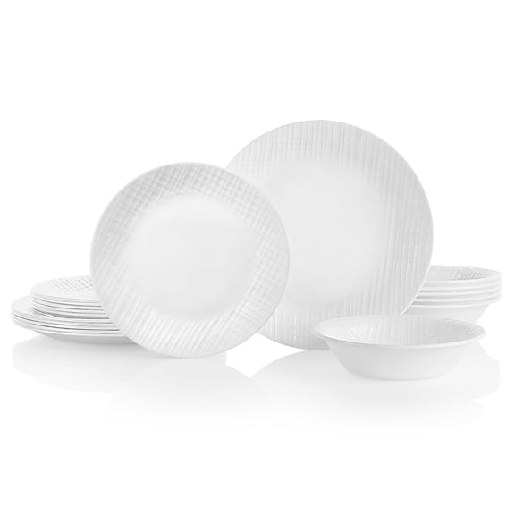 Corelle Linen Weave 18-Piece Embossed Glass Dinnerware Set (Service for 6)