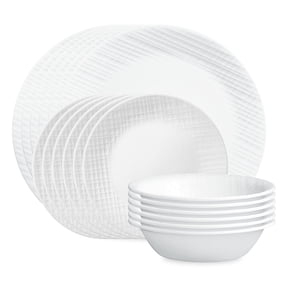 Corelle Linen Weave 18-Piece Embossed Glass Dinnerware Set (Service for 6)