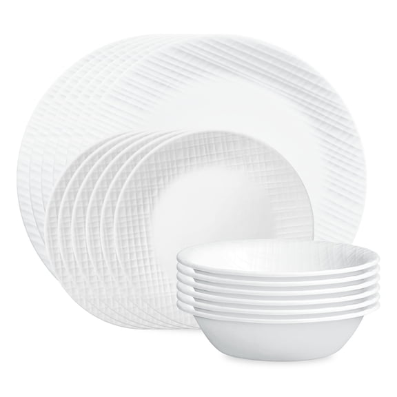 Corelle Linen Weave 18-Piece Embossed Glass Dinnerware Set (Service for 6)