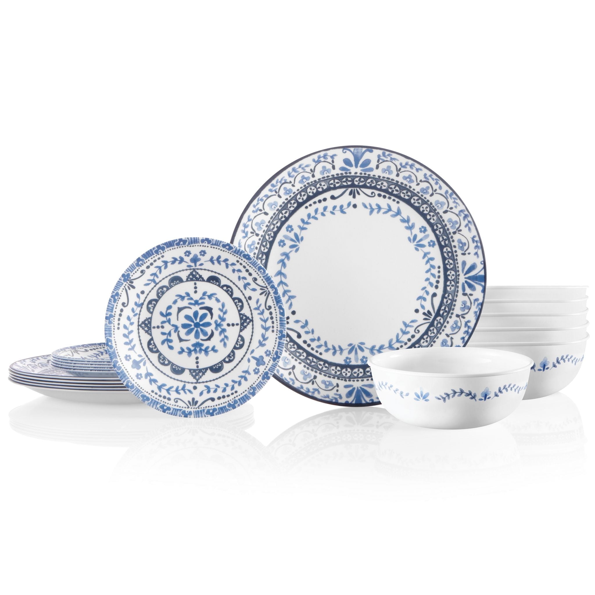 Portofino Blue and White Glass Dinnerware Set, Service for 6