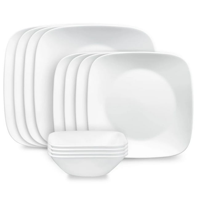 Corelle Pure White Square 12piece Dinnerware Set, Service for 4