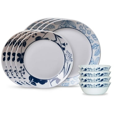 Corelle Rutherford 12-Piece Dinnerware Set, Service for 4, Blue and White Plates and Bowls